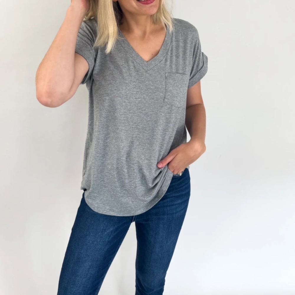 Active Basics- Sz Large- Grey- Stretchy Pocket Tee